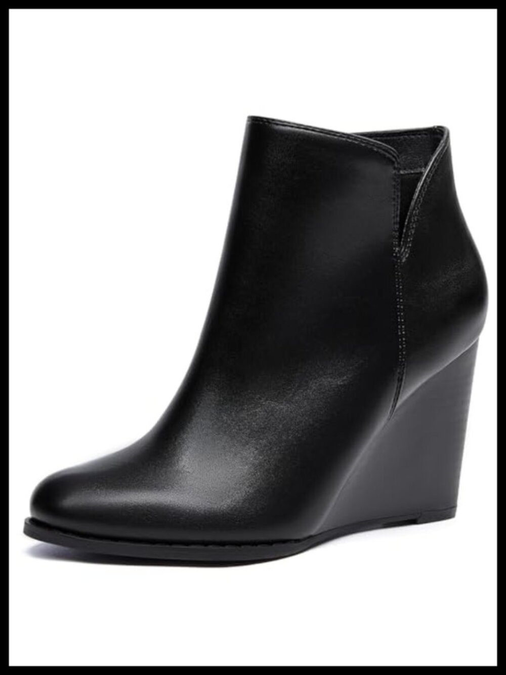 Faux Suede Wedge Ankle Booties Zip-Up Closed Toe Stacked Heel Winter Boots
